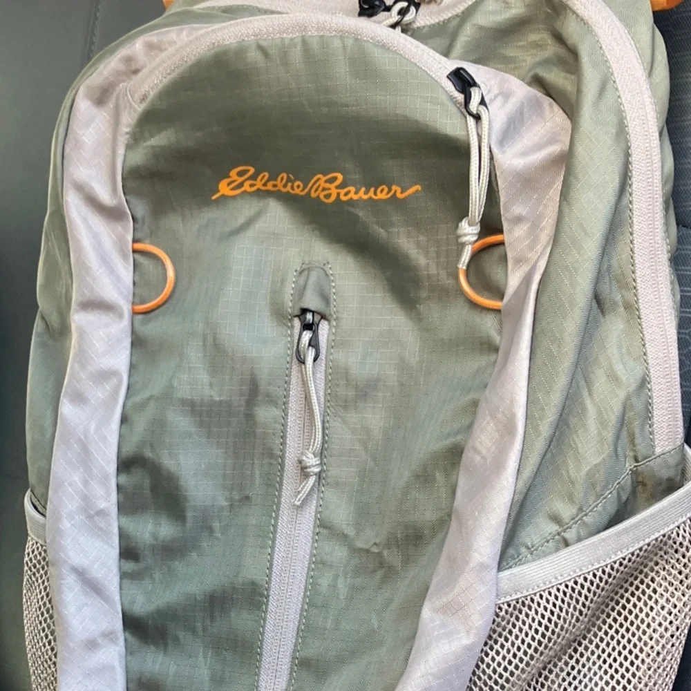 Eddie Bauer Green and Light Gray Daypack with Orange Accents